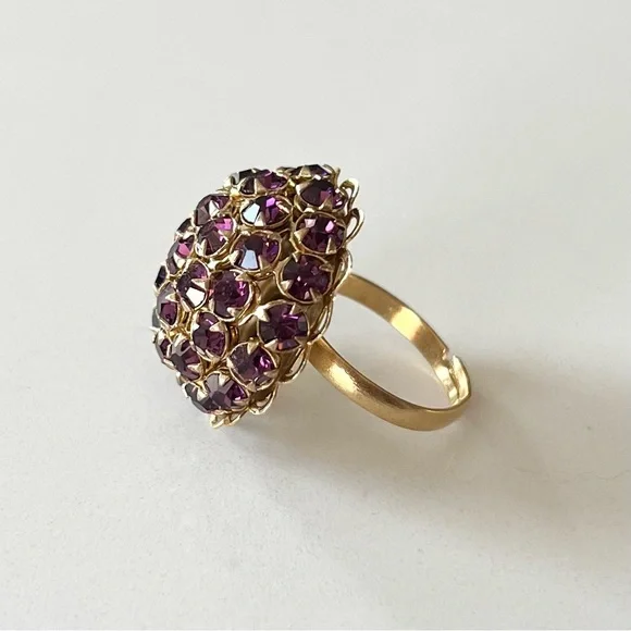 ⭐️ Vintage Handmade Rhinestone Cluster Adjustable Cocktail Ring - Picture 7 of 9